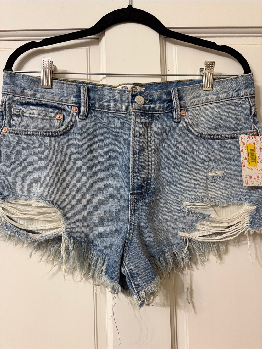 Free People Light Wash Distressed Denim Cutoff Shorts